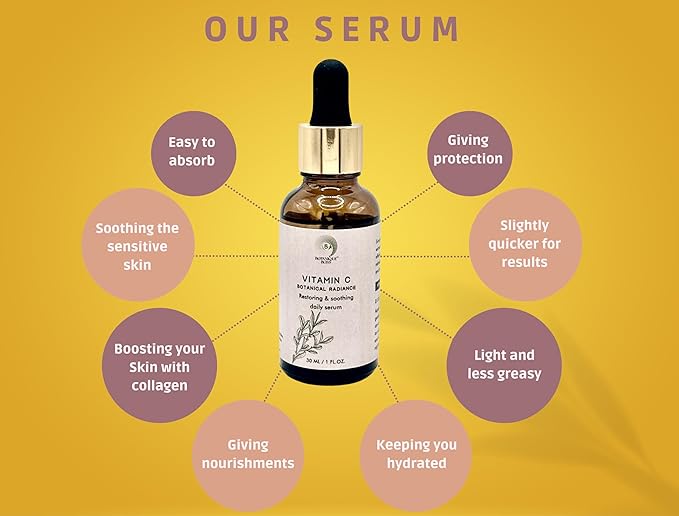 Vitamin C Face Serum - Brightening, Hydrating, Glowing Skin with Hyaluronic Acid, Turmeric, Vitamin E, Green Tea Extract, Anti Aging Facial Serum for Fine Lines & Wrinkles – 1 Fl Oz